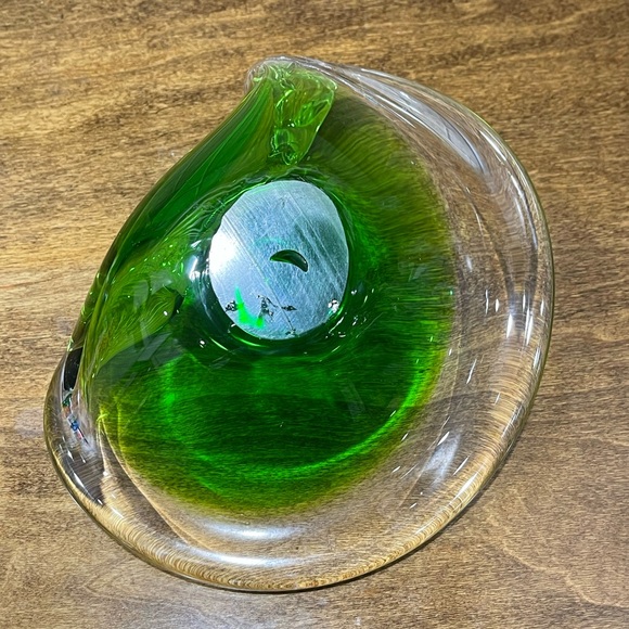 VINTAGE ITALIAN HAND BLOWN ART GLASS CLEAR & LIME GREEN BOWL - Picture 8 of 10
